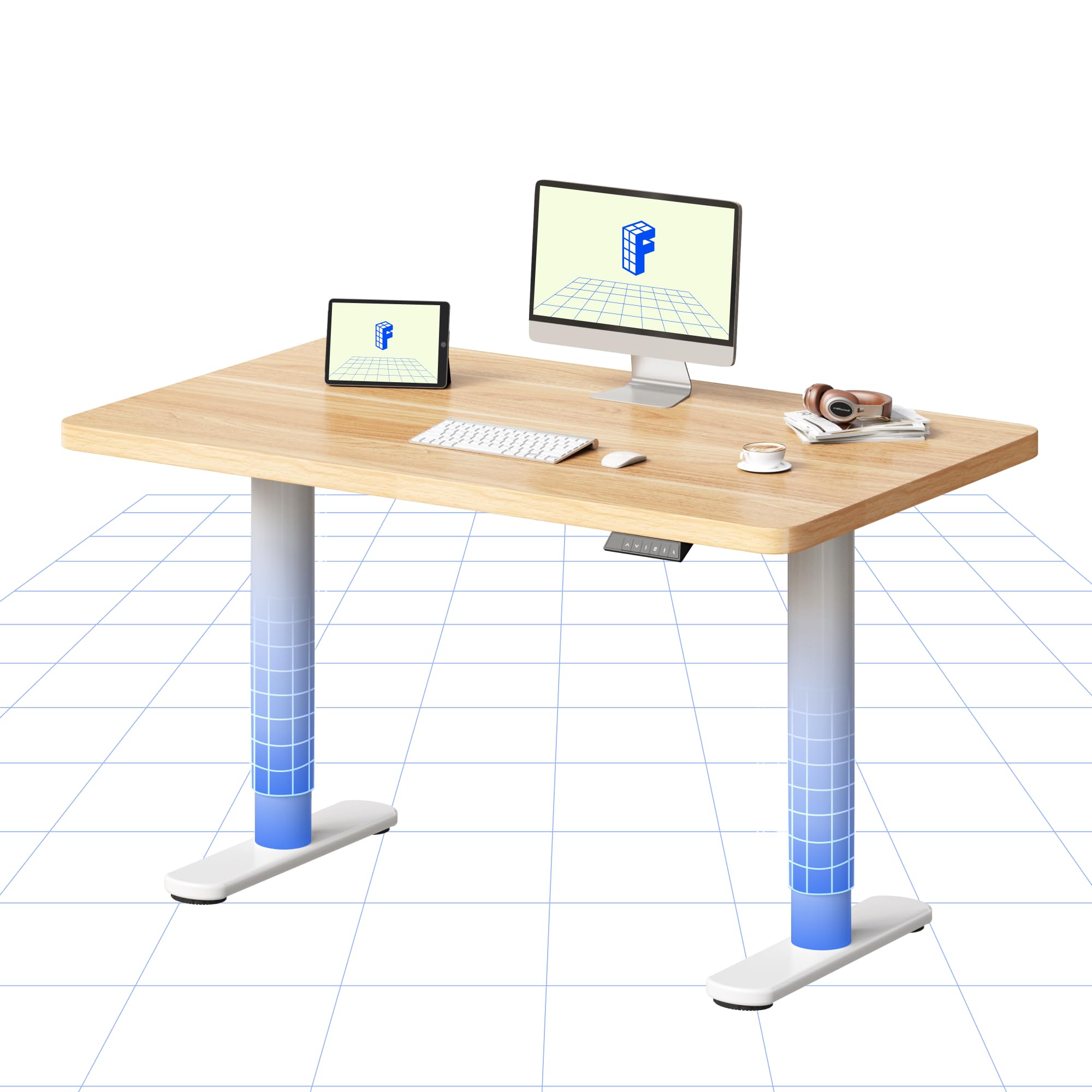 FLEXISPOT Electric Standing Desk One Piece Desktop CylineX Height Adjustable Sit Stand Up with Memory Smart Panel, 100x60 Maple
