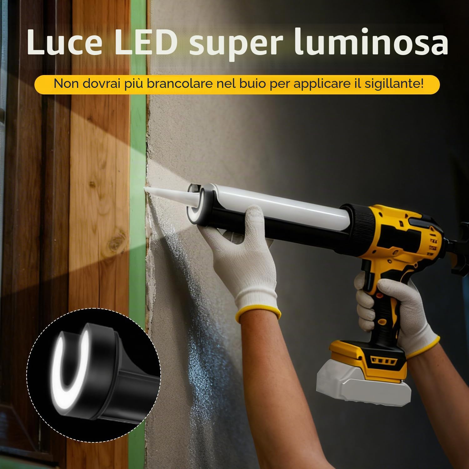 Pressa per cartucce a batteria, compatibile con batteria Dewalt da 20 V, pistola elettrica con luce LED e velocità regolabili, pistola in silicone per cartucce da 300 ml (senza batteria)