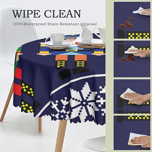 Miniatura 4 de Mantel redondo con temática de cascanueces, 70 pulgadas, tela impermeable, mantel reutilizable duradero, a prueba de derrames, lavable, a prueba de