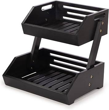 woodluv 2 Tier Fruits Basket Fruits Bowl Holder Storage Basket, Black