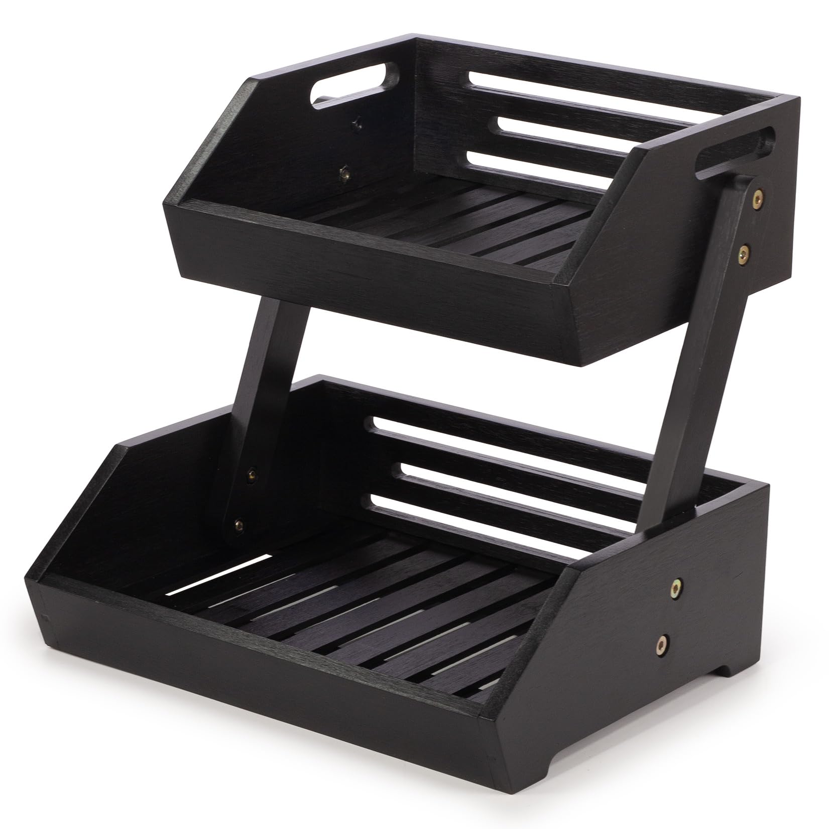 woodluv Storage Basket 2 Tier, Fruit Vegetable Rack, Display Rack, Organiser for Home, Kitchen or Office, Spice Jar Holder, Storage Rack, Fruit Stand for Kitchen, Bathroom Storage, Black