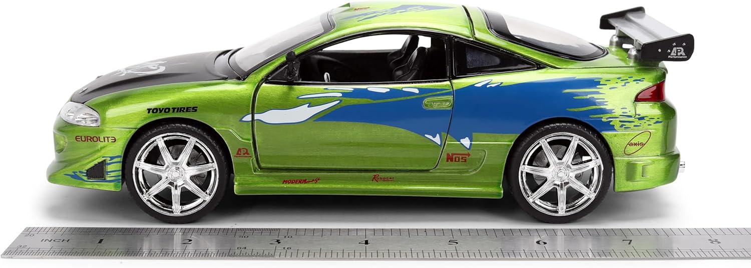 Jada Toys Fast & Furious 1:24 Scale Anniversary Edition 1995 Mitsubishi Eclipse Die-Cast Car with Brush Metal Finish – Collector Display Model