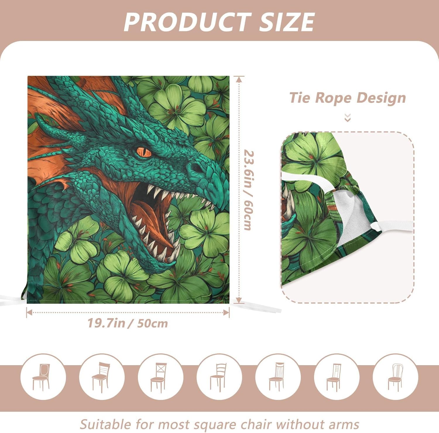 ALAZA St Patrick's Day Dragon and Clovers Chair Back Cover Set of 6, Washable Reusable Removable Chair Slipcovers Decorative Chair Cover for Home Kitchen Wedding Party