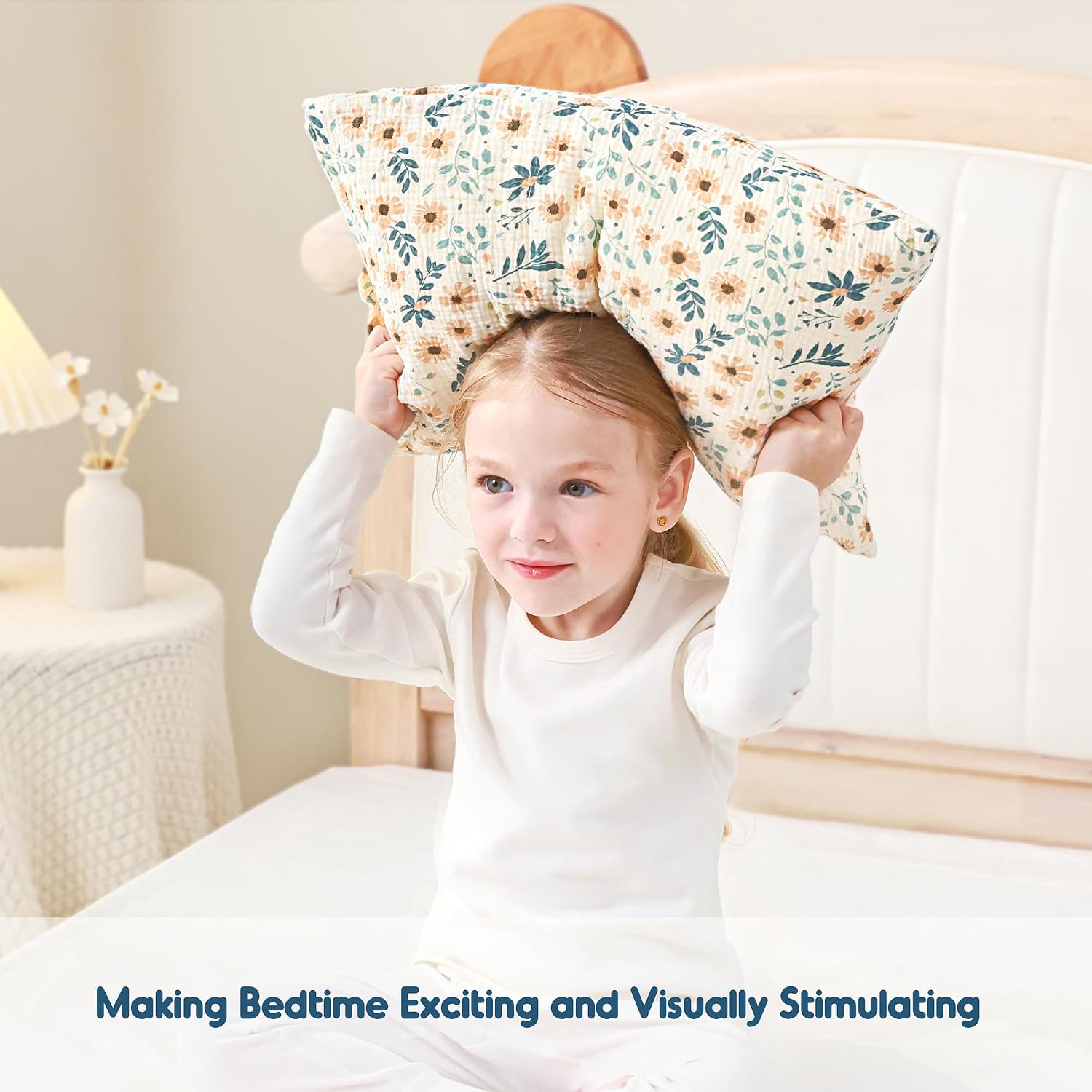GRSSDER 2 Pack Muslin Toddler Pillowcases Fit for 13 x 18 Pillows, Soft and Breathable Cotton Toddler Pillow Case Cover with Envelope Closure, Multiple Cute Colors for Boys and Girls image 5