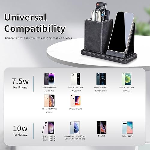 Miniatura 25 de Cargador inalámbrico con organizador de escritorio, estación de carga inalámbrica para iPhone 13/13 Pro Max/13 Pro/12 Series/11/XS Max/XR/X/8Plus/SE