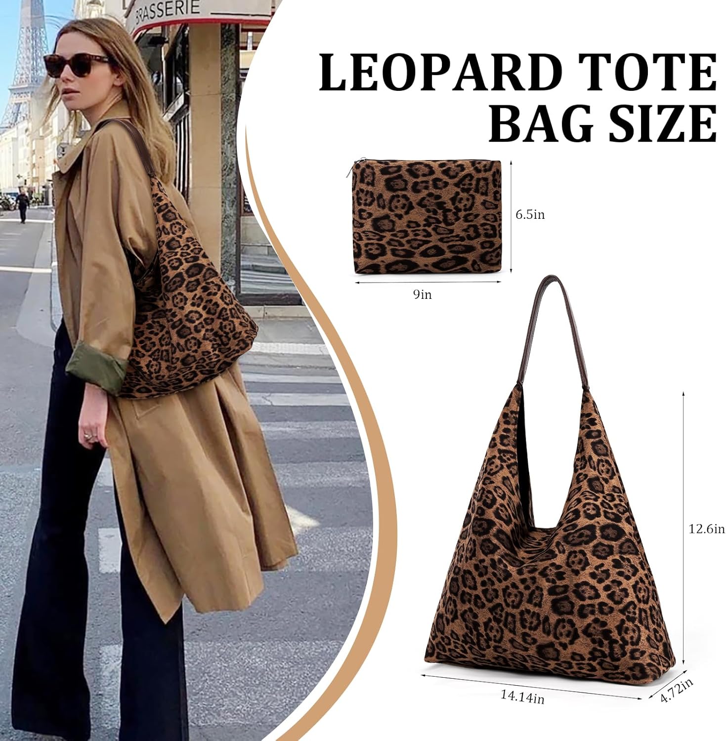 Leopard Tote Bag for Women Cheetah Shoudle Purse Brown Vintage Hobo Bag Large Capacity Tote Bag for Work - Image 2