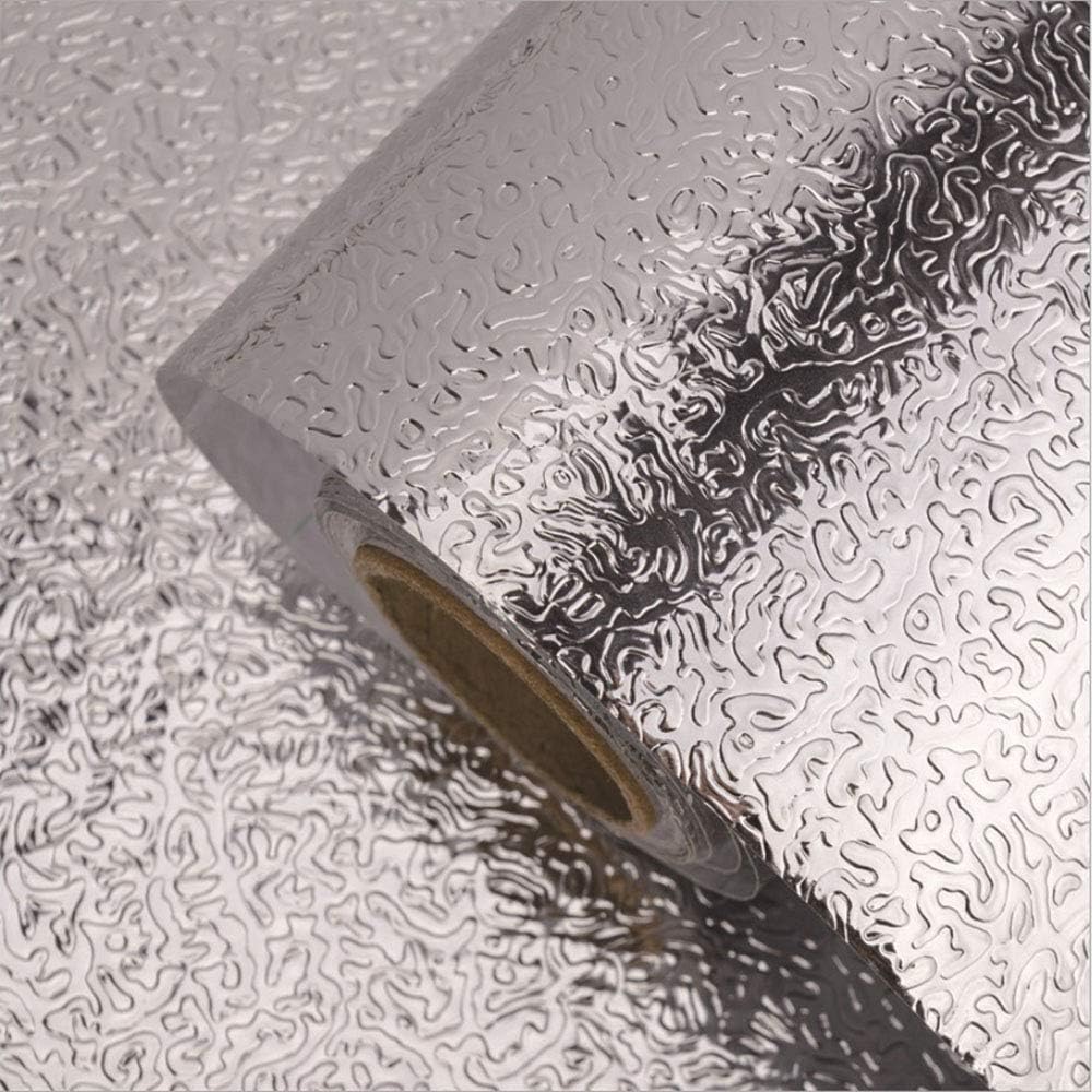 ZYAMY Samoprzylepna wkładka do półek, odklej i przyklej, folia aluminiowa, tapeta, szafki, naklejka na półkę, kreatywny papier powitalny, srebrny odcień, do domu, kuchni, łazienki, 15,7 x 199 cm,