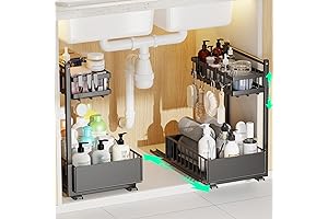 Height Adjustable Under Sink Storage Shelves (2 Pack)