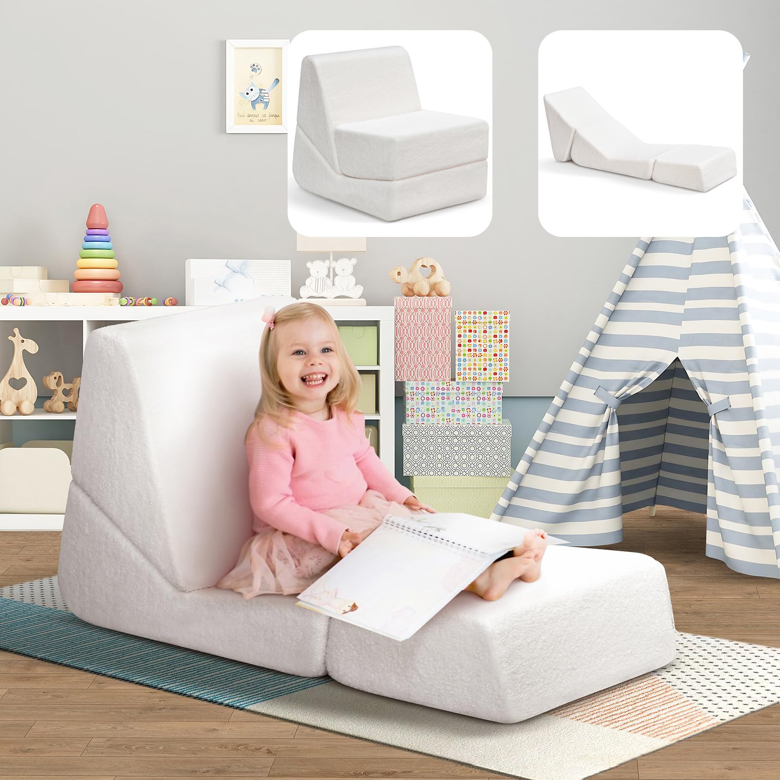 Skypatio Kids Toddler Couch Chair Fold Out, Child Comfy Plush Chair Converts Into Kids Recliner, Soft Toddler Reading Chair for Girls and Boys