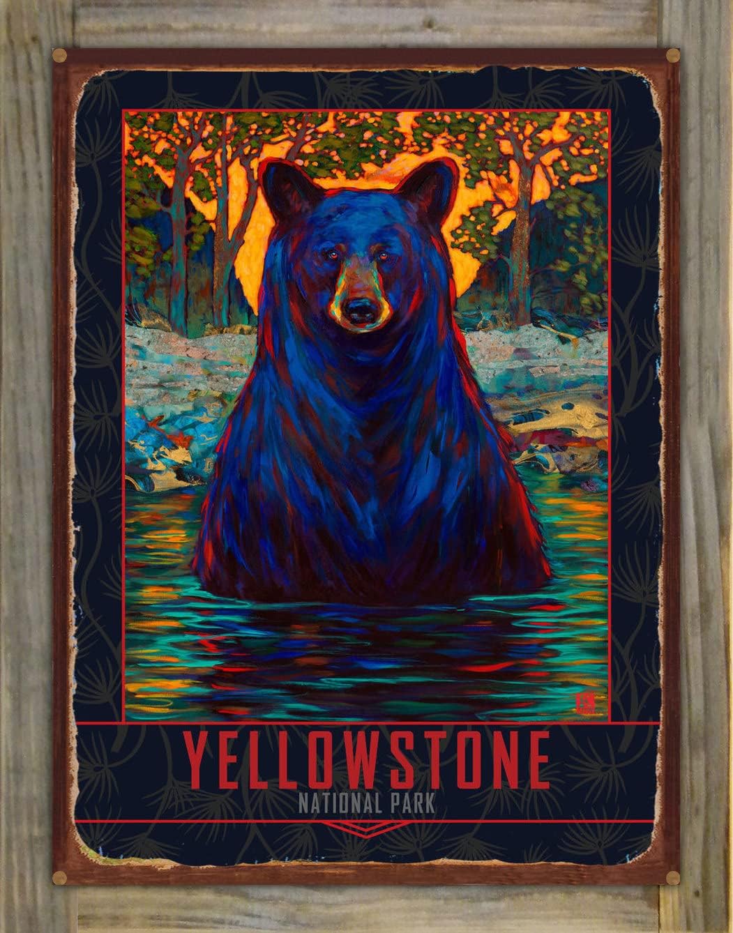 Yellowstone Bathing Black Bear Rustic Metal Print on