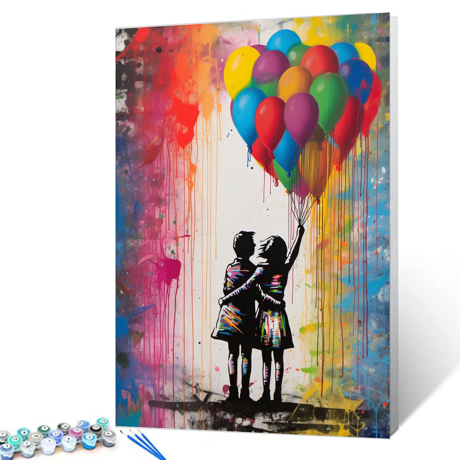 Tucocoo Rainbow Balloon Paint by Numbers, 40.6 x 50.8 cm, Canvas, Graffiti, DIY Oil Painting for Adults with Brushes and Acrylic Pigment, Couple Street Art Picture for Home Decoration (without Frame)