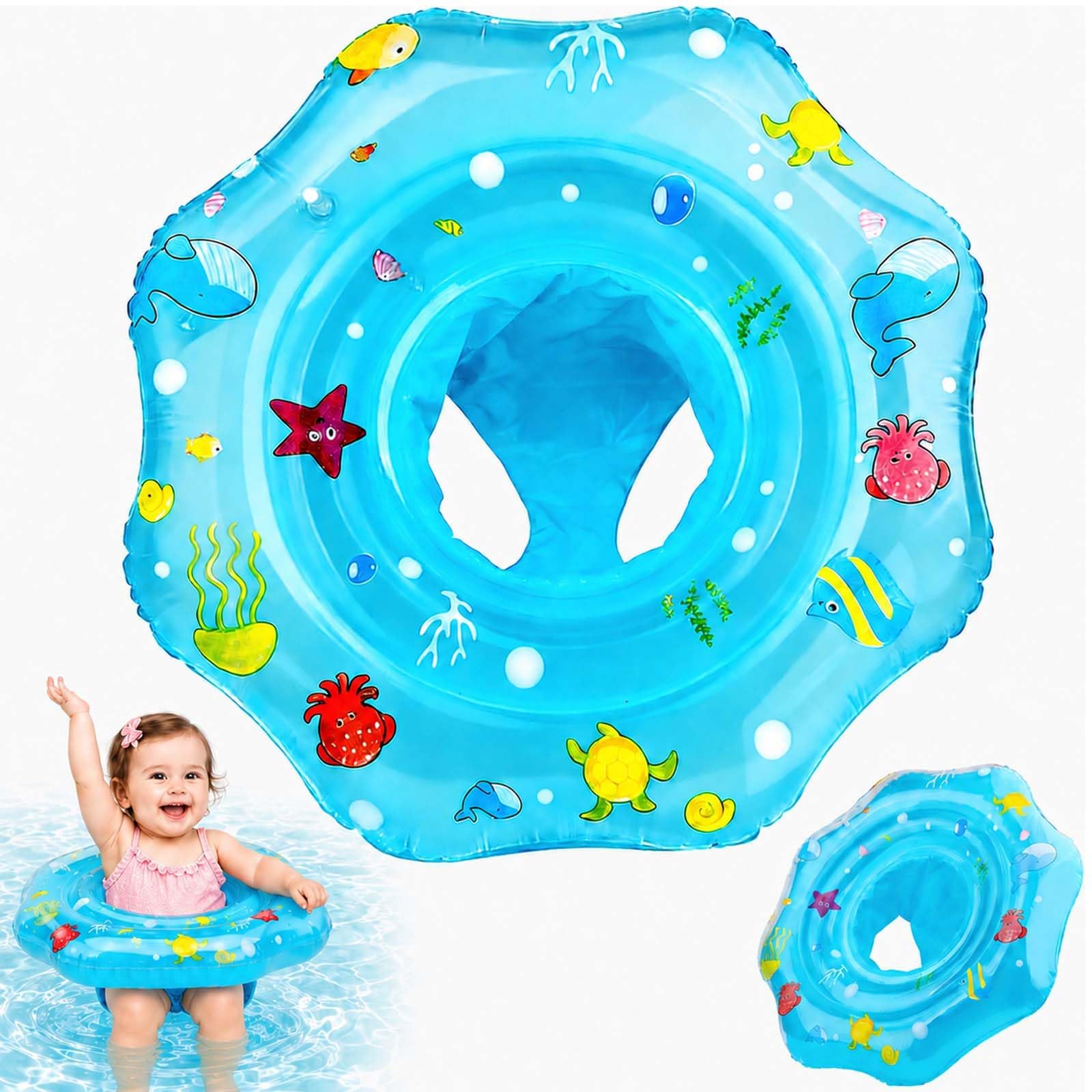 Baby Swimming Float, Inflatable Baby Pool Float with Safety Seat, Babies Swimming Ring Toys for Toddlers 6‑36 Months, Bathtub Pool Summer Swim Training