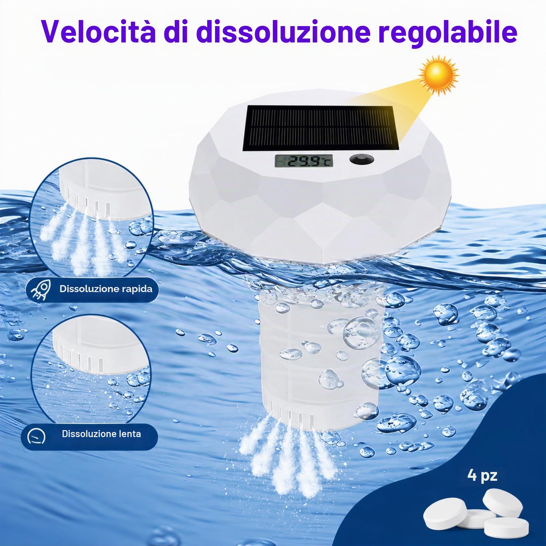 Termometro Digitale Solare per Piscina–Termometro Galleggiante con Display e Funzione Timer, Termometro per Piscina con 8 Effetti Luminosi Dinamici, Termometro Digitale Impermeabile IP68 per Piscine