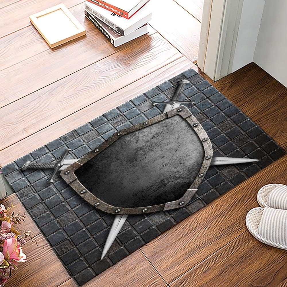 Medieval Knight Shield, Bathroom Shower Mat Doormat Non Slip,Floor Rug Absorbent Carpets Floor Mat Home Decor for Kitchen Bedroom Rug 24"X 36"