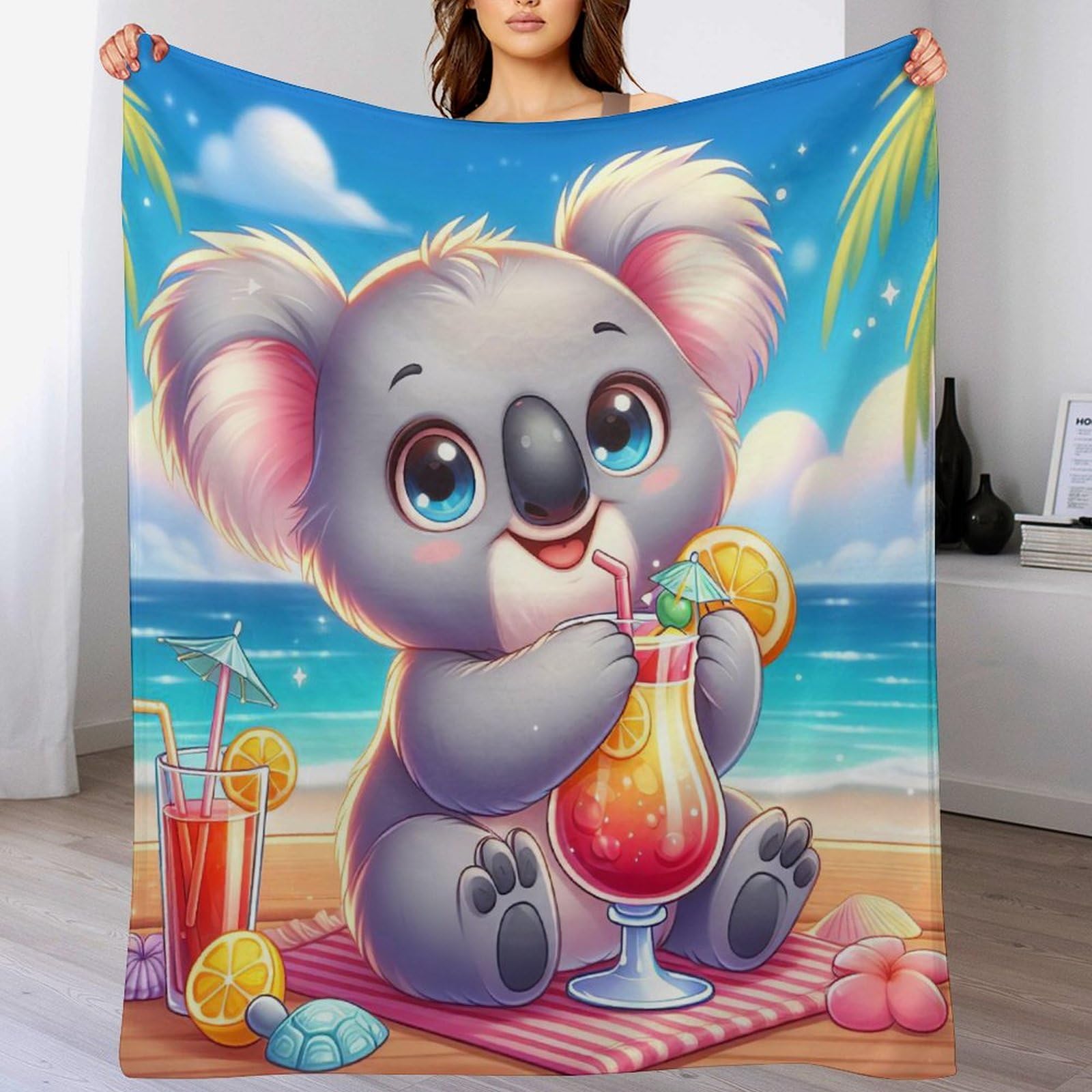 Couverture koala 3D polaire flannel linge de lit couvre-lit couverture de canapé 100x130