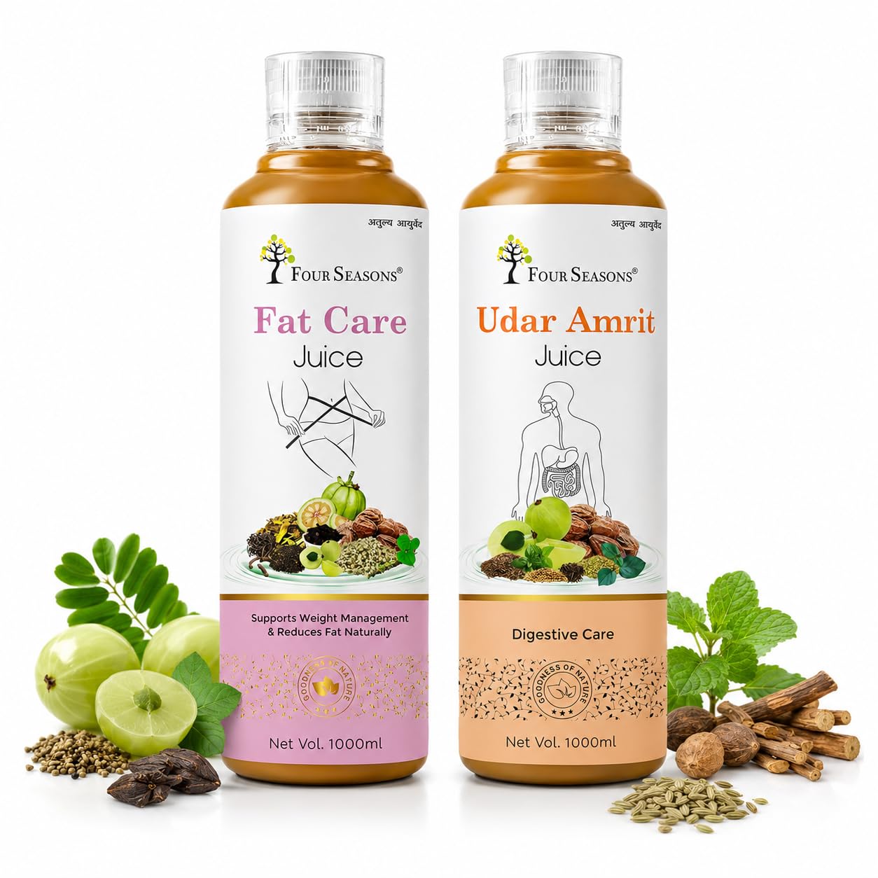 Four Seasons Fat Care Juice + Udar Amrit Juice Combo | Ayurvedic Herbal Wellness Drink | Daily Digestive & Metabolism Support | Natural Herbal Juice-image-29