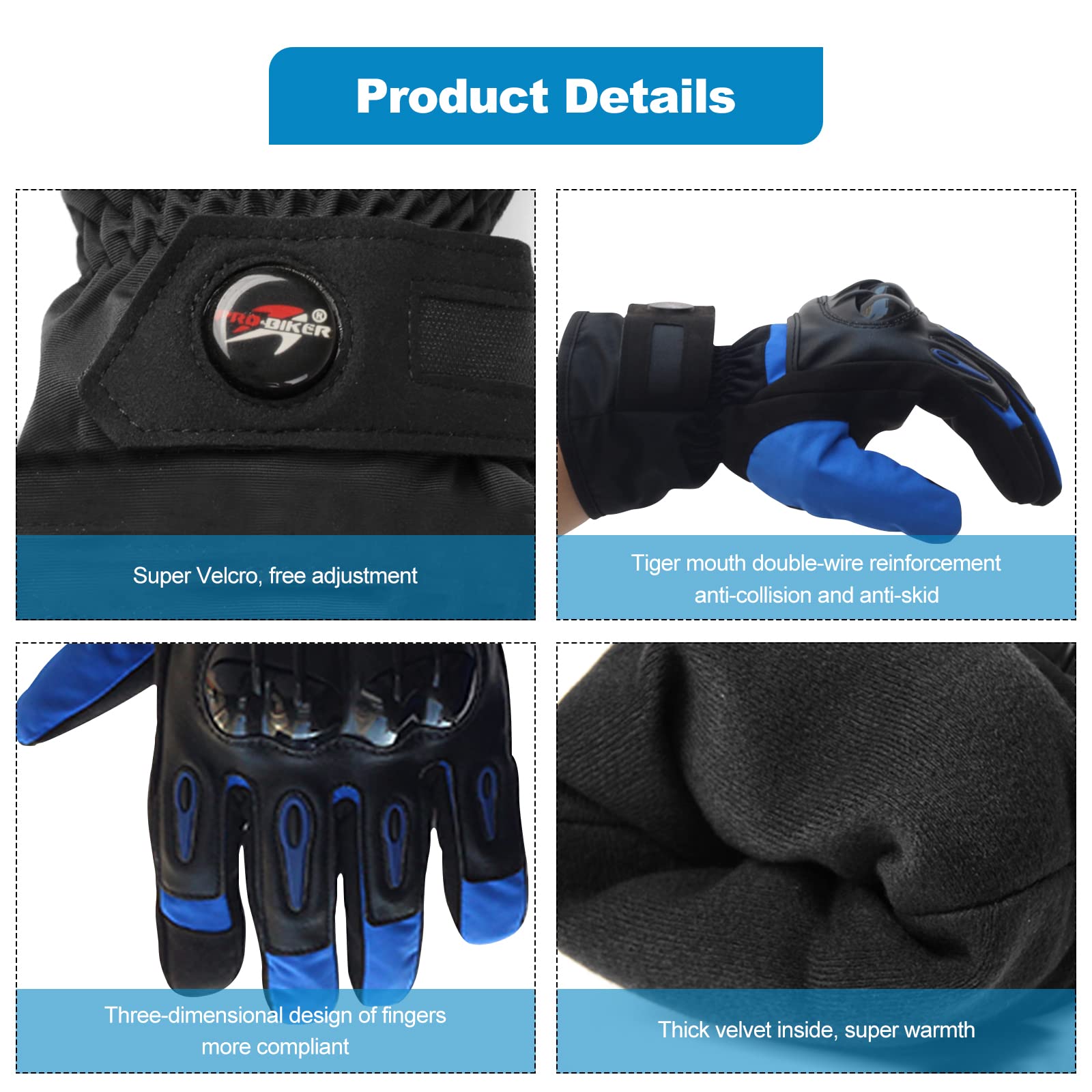 Gants de Moto, Gants à Écran Tactile Plein pour Femme et Homme, Gants Moto Coupe-Vent et Coupe-Froid pour VTT, Moto Cross, Scooter, Vélo et Autres Sports de Plein Air