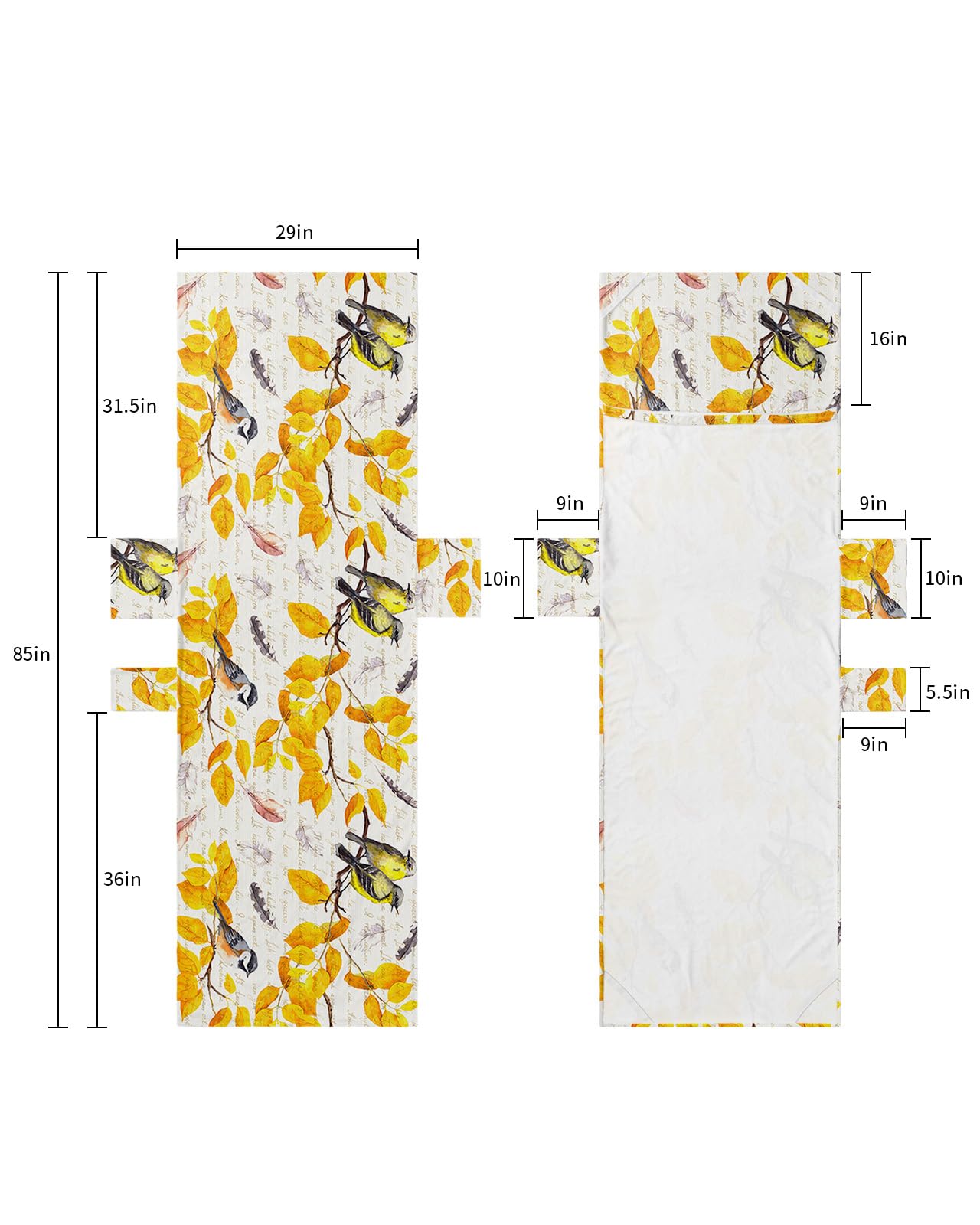 Watercolor Birds, Beach Lounge Chair Towel Cover, Soft Chaise Lounge Towel with Side Pockets Patio Pool Chairs Cover for Beach/Pool Sunbathing 29x85 Fall Gold Leaves Elegant Autumn Season