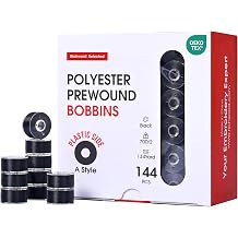 Poolin Prewound Bobbins Richword Selected 144pcs Class 15 Size A Plastic Sided, 70D/260WT Polyester Bobbin Thread for Single Needle Embroidery and Sewing Machine, Black