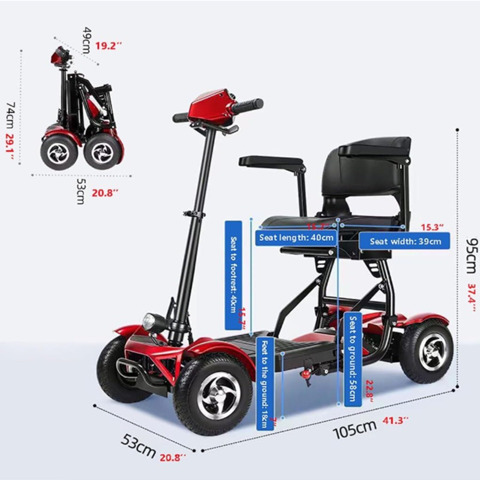 BCBKD Scooters De Movilidad Ligeros De 4 Ruedas para Adultos,Scooter De Movilidad Plegable,Scooters para Personas Mayores,Carga 150 Kg/300 Lbs,para Personas Mayores Discapacitadas