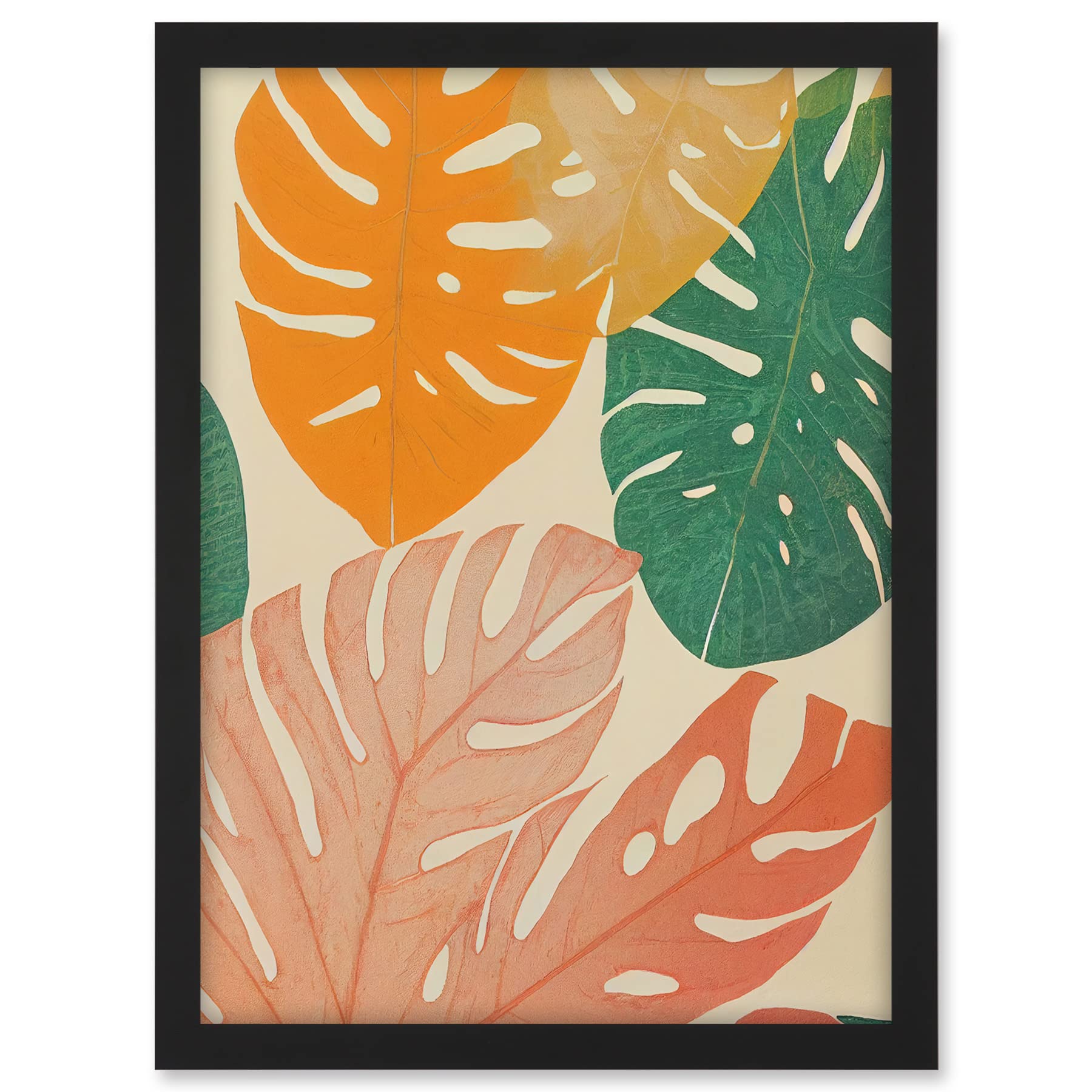 Wee Blue Coo Pastel Monstera Leaves Botanical Artwork Framed A3 Wall Art Print