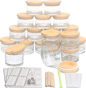 MILIVIXAY 20 Pack 4 OZ Clear Glass Candle Jars with Lids and Candle Making Kits - Bulk Wide Mouth Small Empty Candle Jars for Making Candles - Spice, Powder Containers.