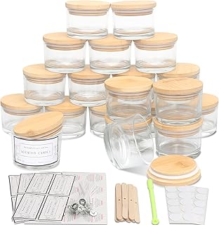 MILIVIXAY 20 Pack 4 OZ Clear Glass Candle Jars with Lids and Candle Making Kits - Bulk Wide Mouth Small Empty Candle Jars for Making Candles - Spice, Powder Containers.