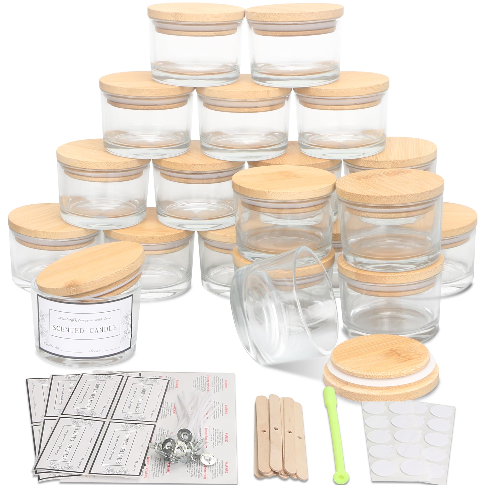 MILIVIXAY 20 stuks 4 oz heldere glazen kaarsenpotten met deksels en kaarsenmakerij kits - Bulk kleine lege kaarsenpotten voor het maken van kaarsen - specerijen, poedercontainers