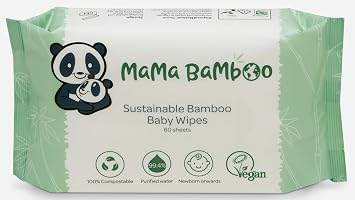 Mama Bamboo - Sustainable Bamboo Baby Wipes - Biodegradable Bamboo Viscose - +99% Purified Water - Hypoallergenic and Naturally Anti-bacterial - 720 Wipes 12 Packs of 60