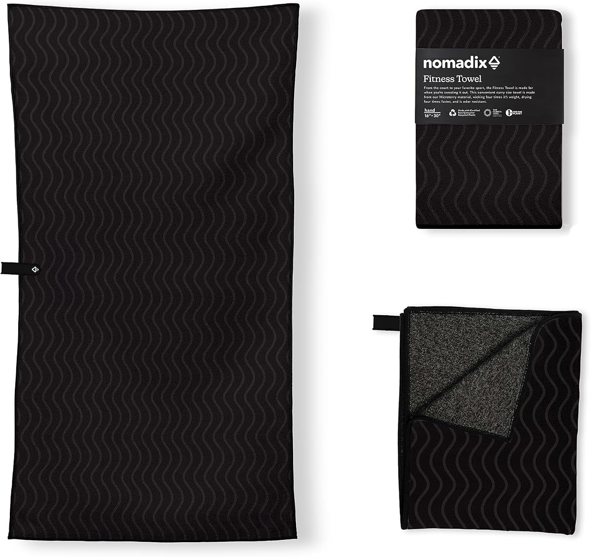 Toalla de fitness: toalla de microfibra de secado rápido para gimnasio y yoga, resistente a los olores, ultra absorbente, resistente a la arena y al pelo de mascotas, material reciclado, 30 ″ × 16 ″ - Negro regenerativo