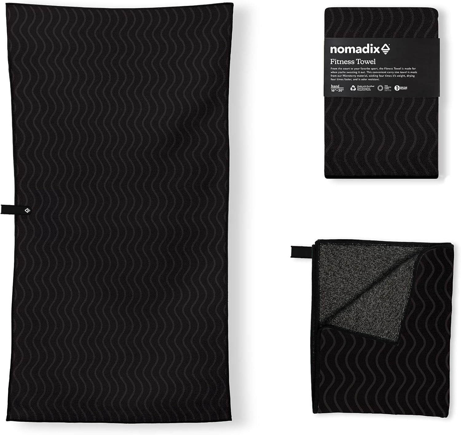Nomadix Fitness Towel- Microterry Quick-Dry Gym & Yoga Sweat Towel, Odor-Resistant, Ultra Absorbent, Sand & Pet Hair-Resistant, Recycled Material, 30″×16″- Regenerative Black