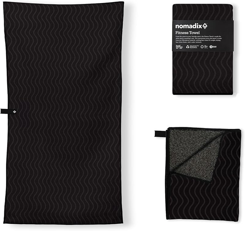 Toalla de fitness: toalla de microfibra de secado rápido para gimnasio y yoga, resistente a los olores, ultra absorbente, resistente a la arena y al pelo de mascotas, material reciclado, 30 ″ × 16 ″ - Negro regenerativo