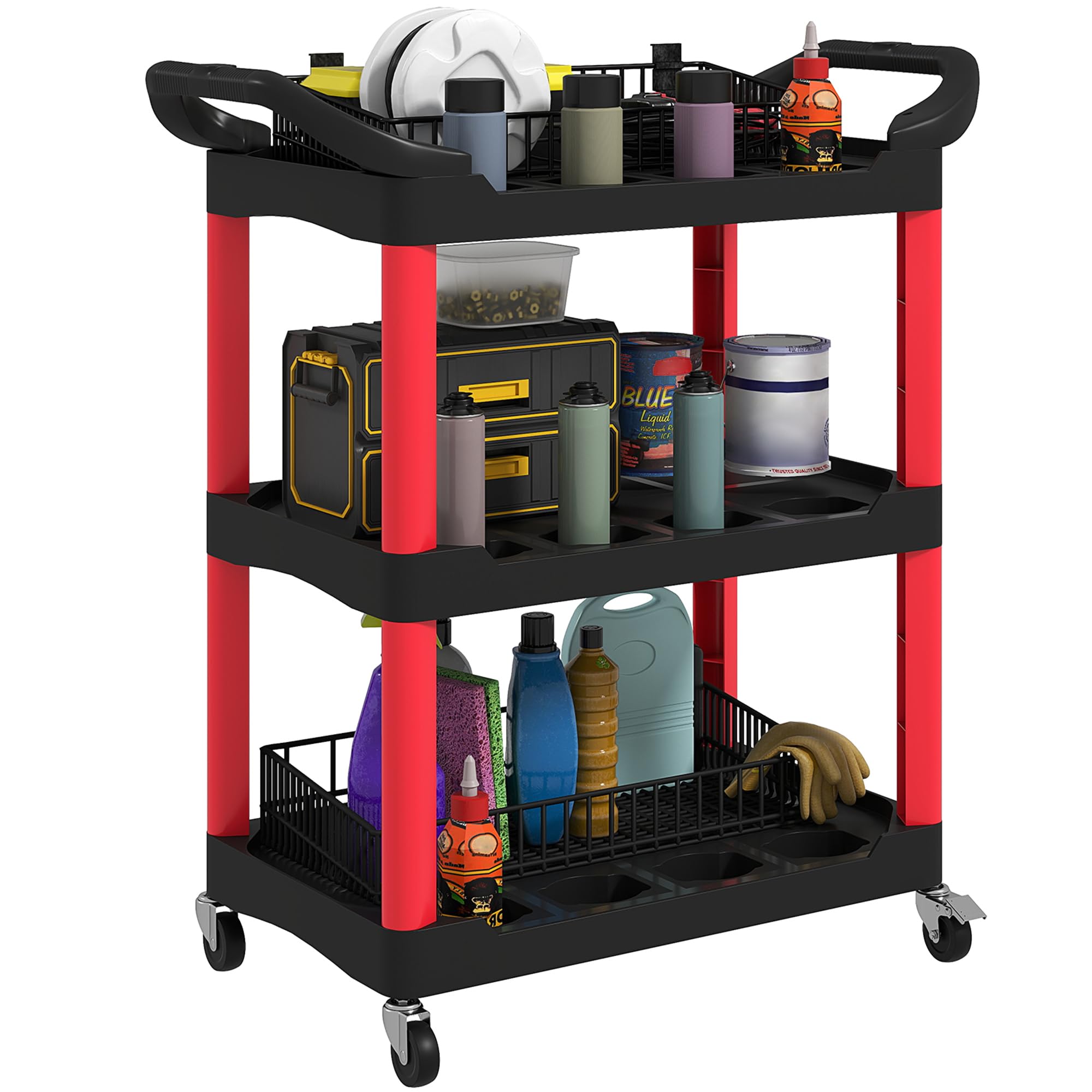 Homcom Black 3-Tier Rolling Tool Cart, Tool Trolley On Wheels For Garage, | Size: 400Mm X 830Mm