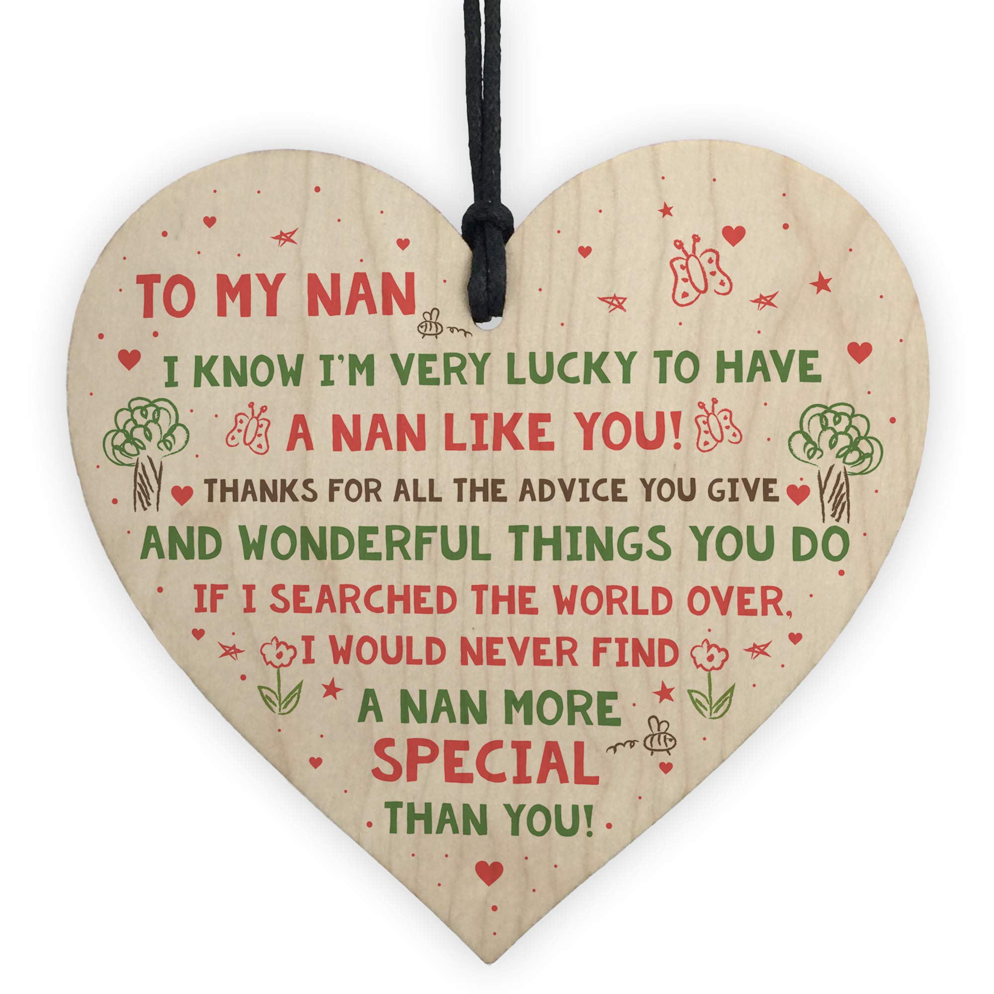 Red Ocean Multicolor Nan Nanny Birthday Wooden Heart Special Grandparent Plaque Keepsake Gift