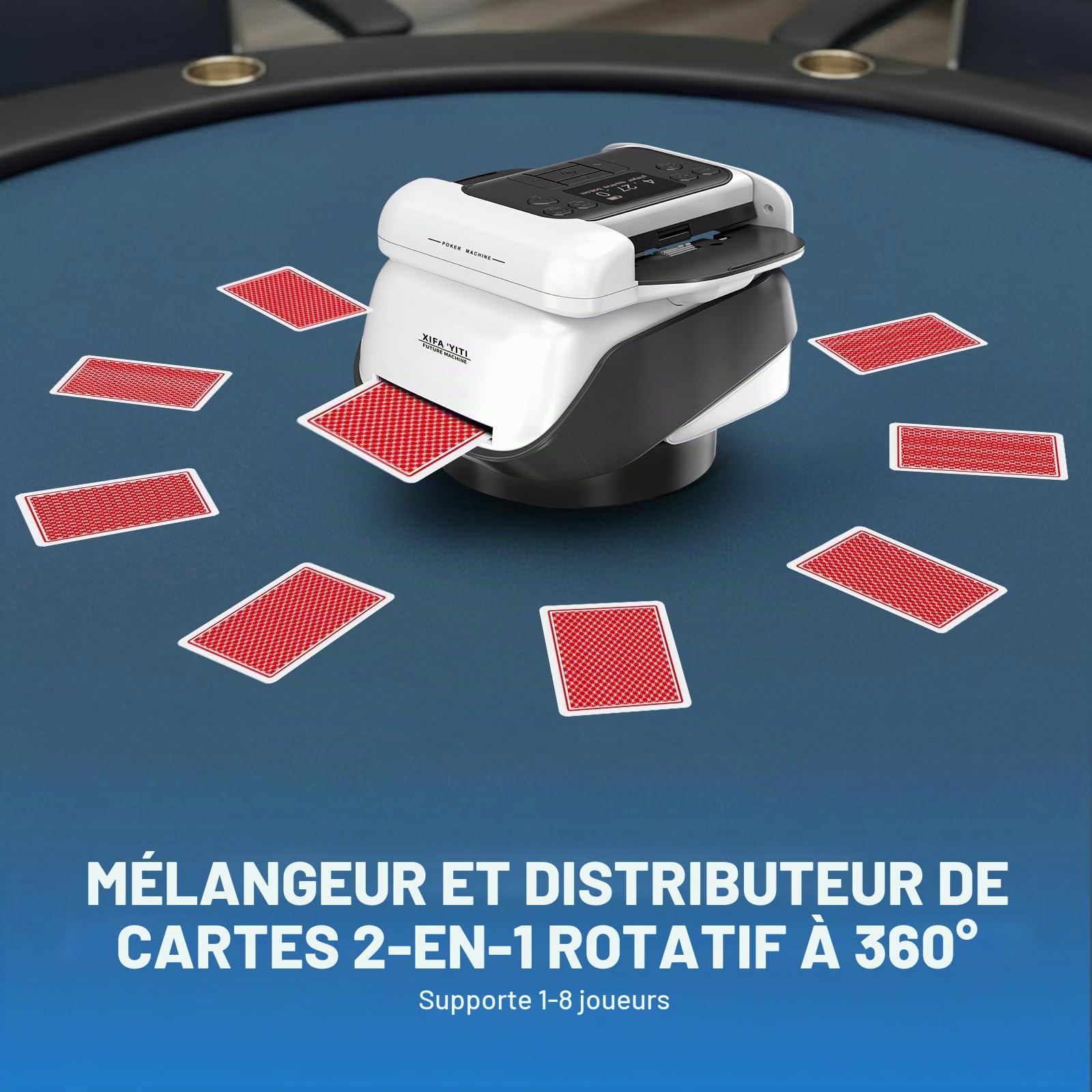 Automatique Mélangeurs de Cartes et Distributeur 2 en1, Distributeur de Carte Automatique Rechargeable, Silencieux, Distributeur de Cartes à Jouer Rotation 360° pour UNO, Poker et Texas Hold'em