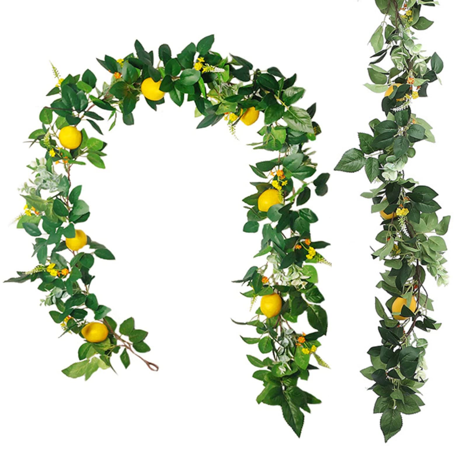 (similar)IUIBMI 2PCS 6Ft Artificial Lemon Garland, Spring Greenery Garland with Lemons and Green Eucalyptus Leaves, Artificial Lemon Vine Garland Wreath for Front Door Kitchen Party Table Wedding Decor