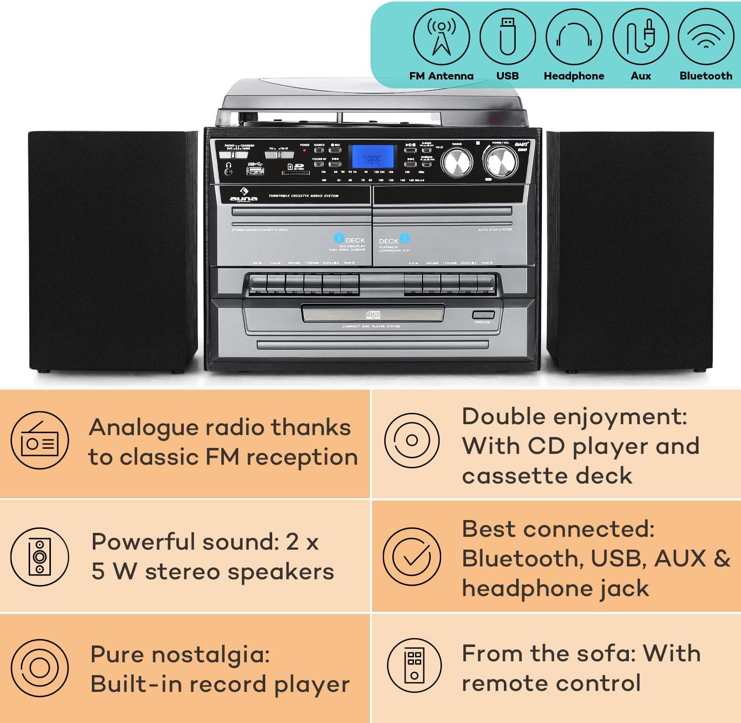 Auna Stereo System Features and Connections