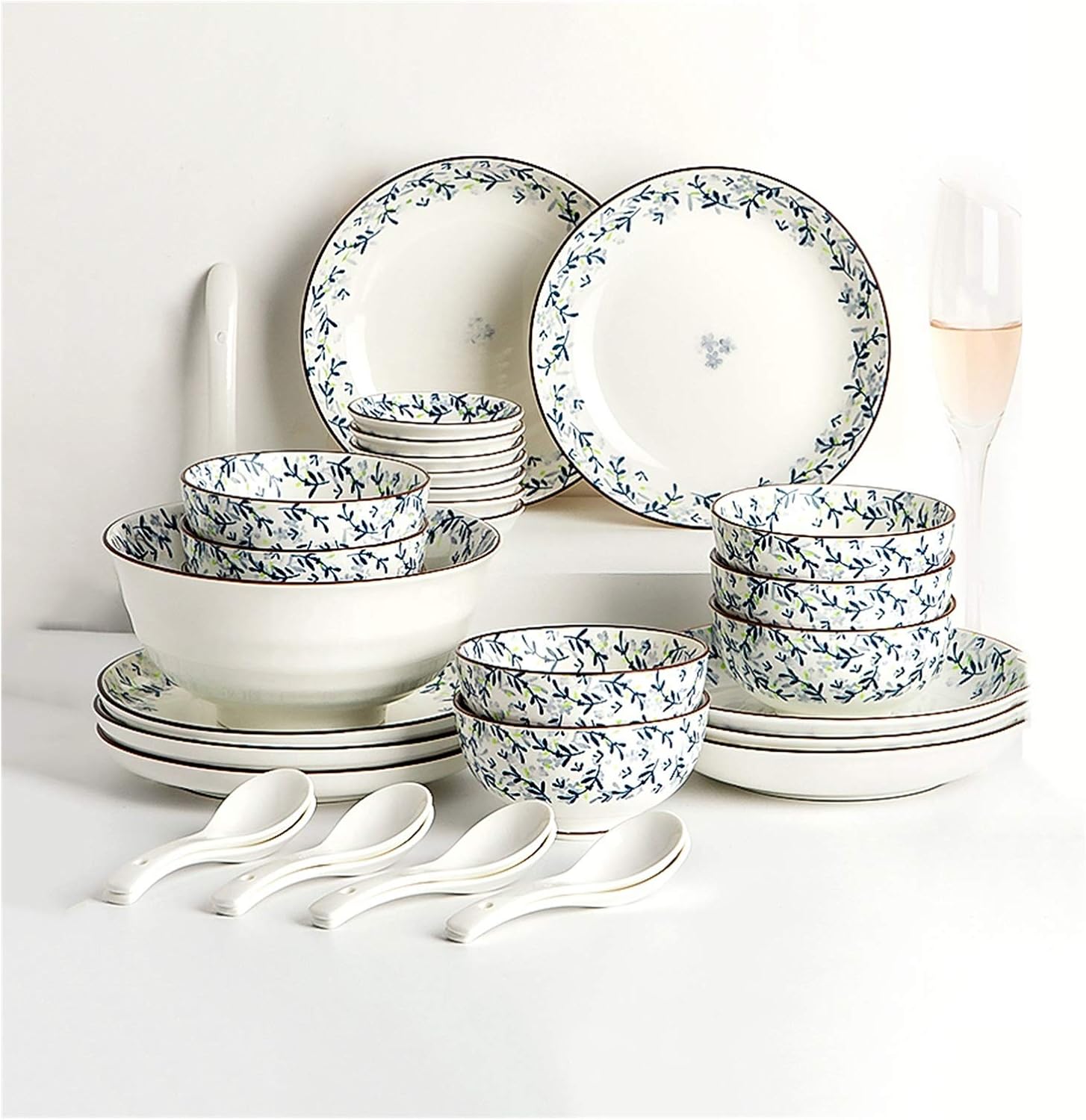 クラシック陶器食器ディナーセット・56ピースギフトボックスレリーフ青磁食器セット クラシック陶器食器、セラミックディナーセット、56ピースギフト