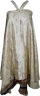Mogul Interior Womens Magic Wrap Skirt Reversible Silk Sari Beige Two Layer Beach Dress