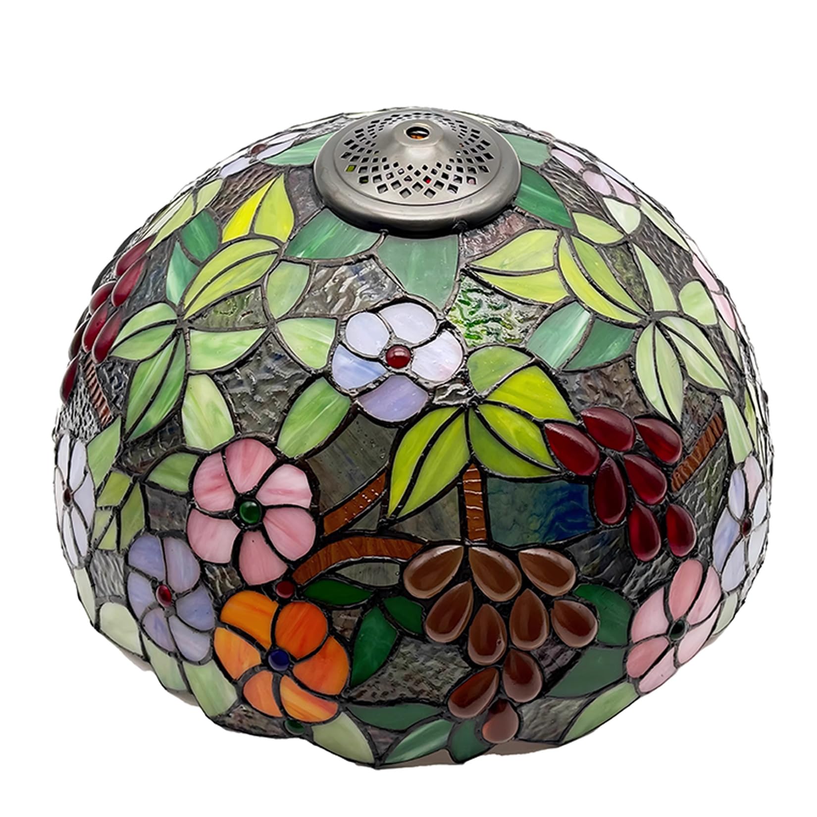 SaryEdge Large Tiffany Lamp Shade Replacement Only 16 Inch Stained Glass Lampshades, Vintage Floral Style Glass Light Cover for Table Lamps Pendant Lamps Floor Lights,Grape Flower，Grap，Grape Flower