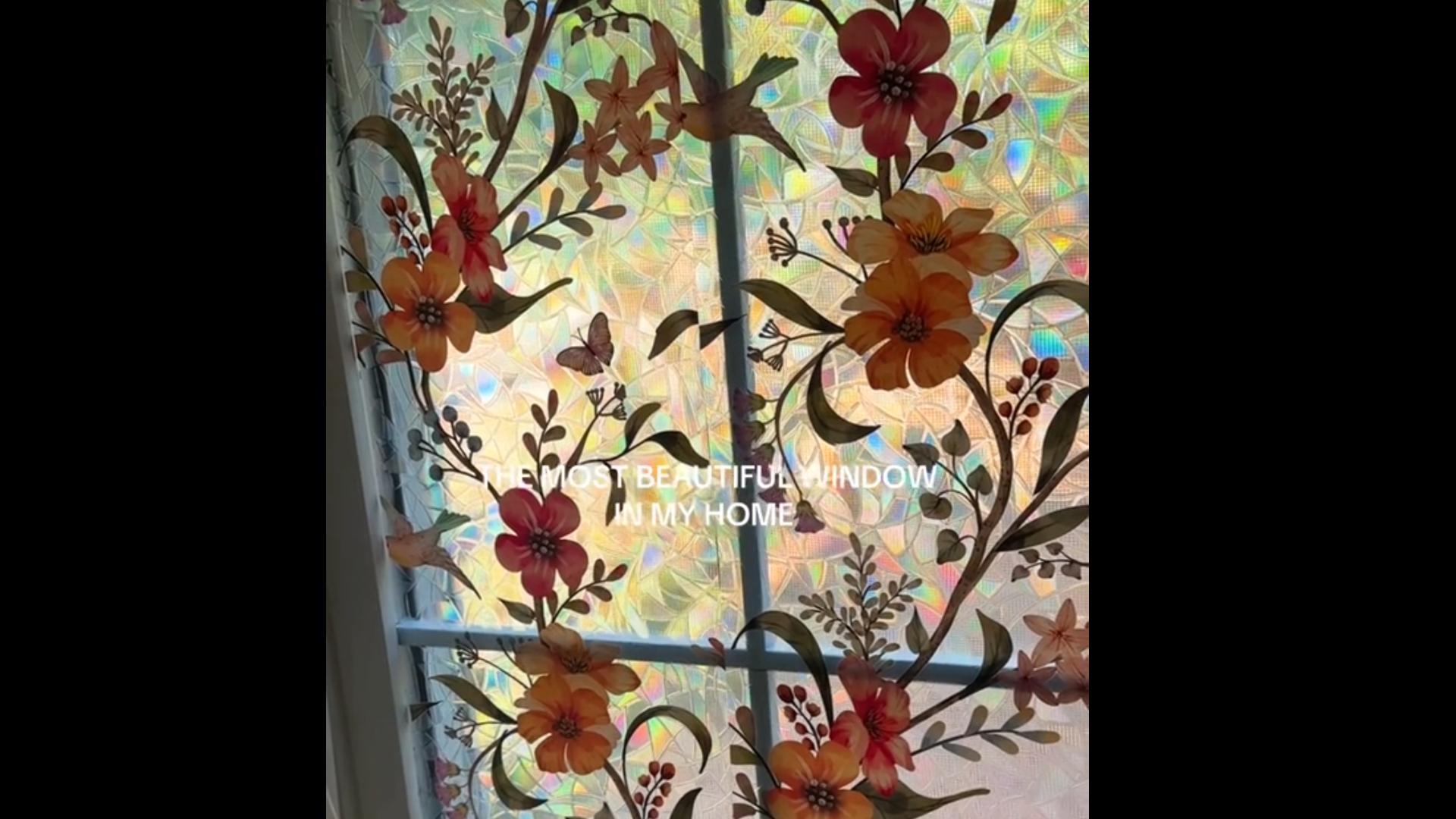 Película para ventana con privacidad y diseño floral lila miniatura 7