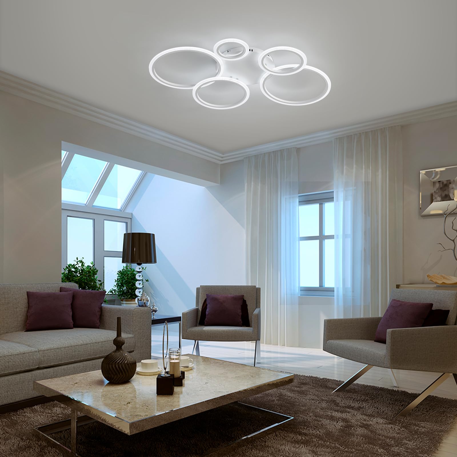 Lampada da soffitto dimmerabile, 100CM Plafoniere LED 60-120W a risparmio energetico con app, telecomando, cambia colore, per soggiorno, camera da letto, cameretta dei bambini