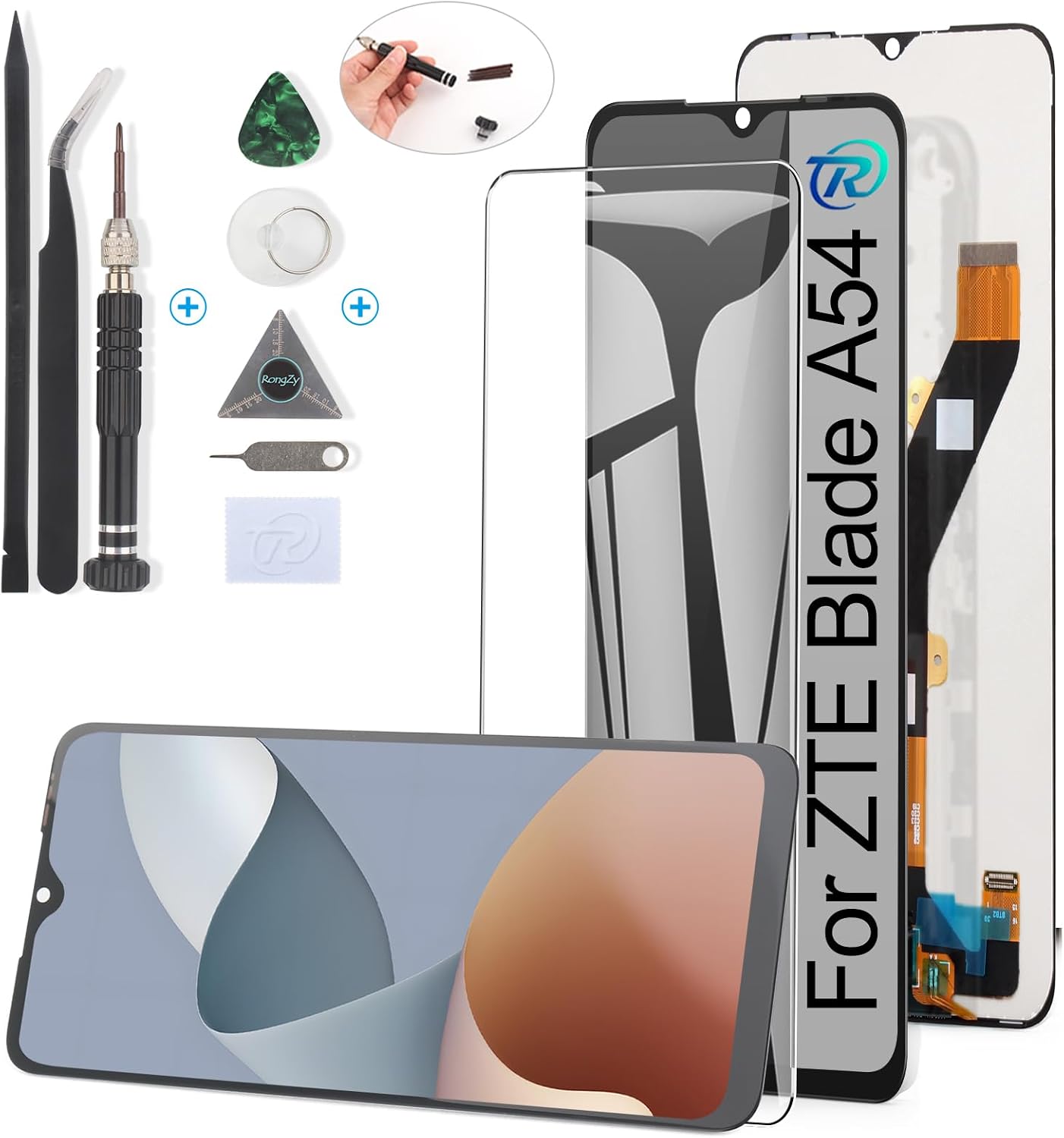 RongZy Display for ZTE Blade A54/A34 LCD Screen Replacement Digitizer Touchscreen Mounted Replacement with Tools Black
