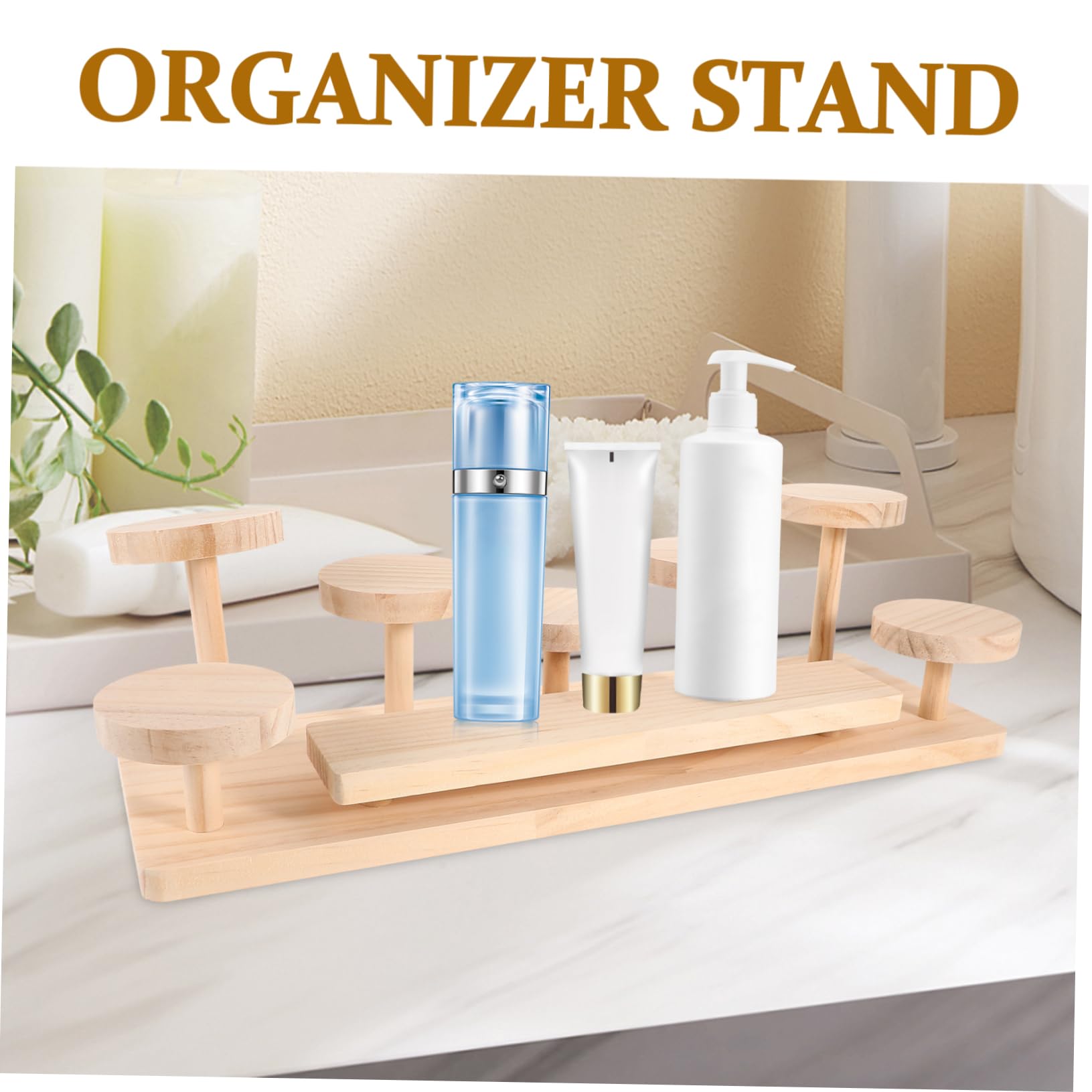 Expositor de Madera Beige para Perfumes y Plantas de Escritorio