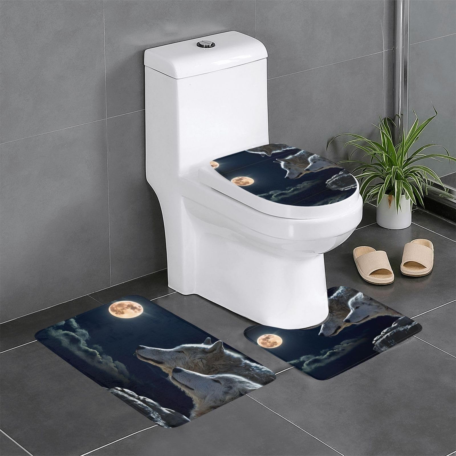 Tapis de salle de bain absorbants loup 3D anti-dérapants