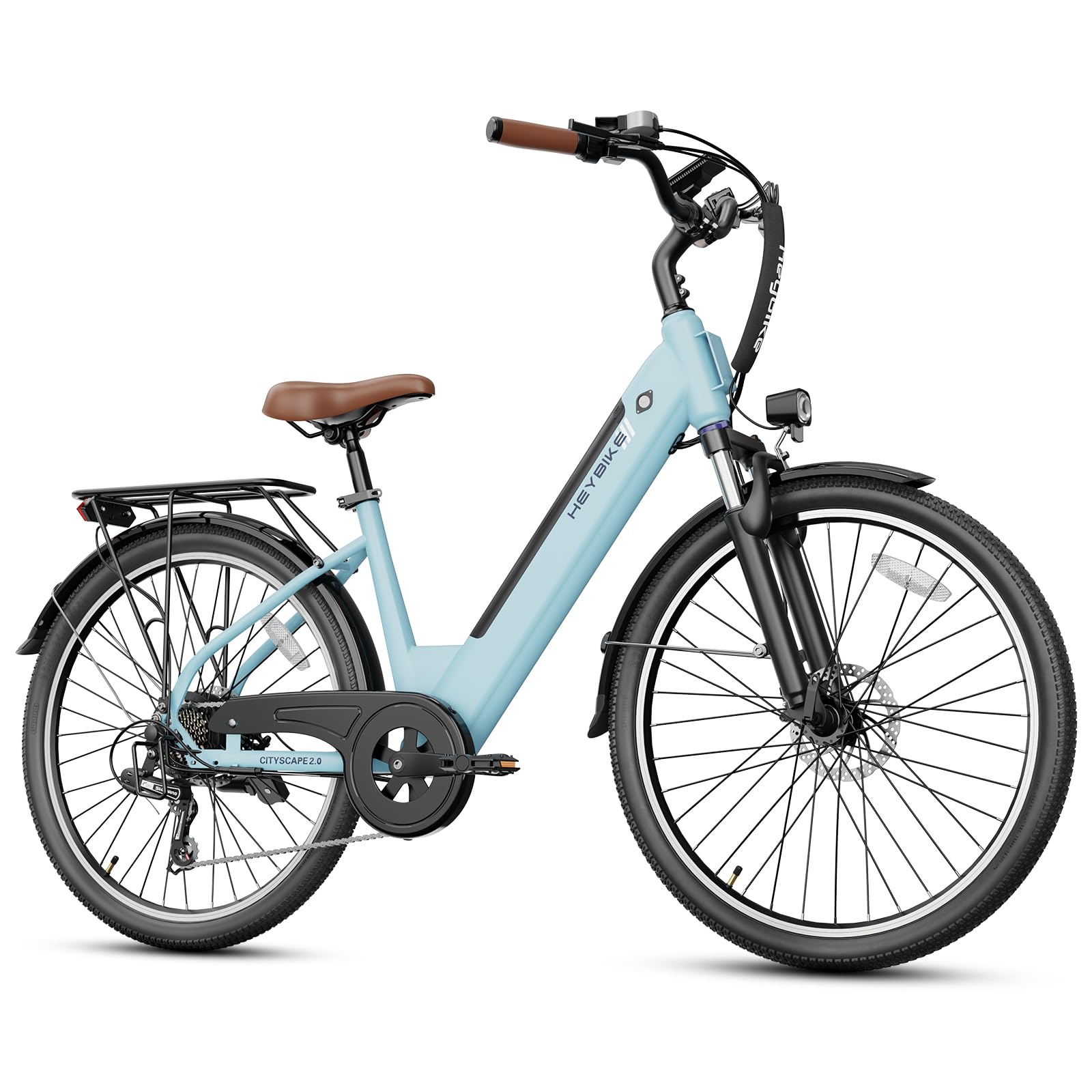 Heybike Cityscape Electric Bike 350W(Peak 500W) Electric City Cruiser Bicycle Up to 40 Miles 23MPH Removable Battery, 7-Speed and Dual Shock Absorber, 26" Electric Commuter Bike for Adults
