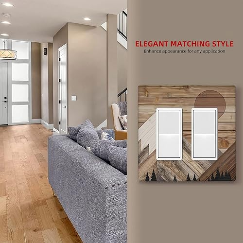 Miniatura 7 de Hizuwky Cubierta decorativa para interruptor de luz de bosque de montaña de madera de granja, 2 cuadrillas, doble basculante, placa de pared rústica