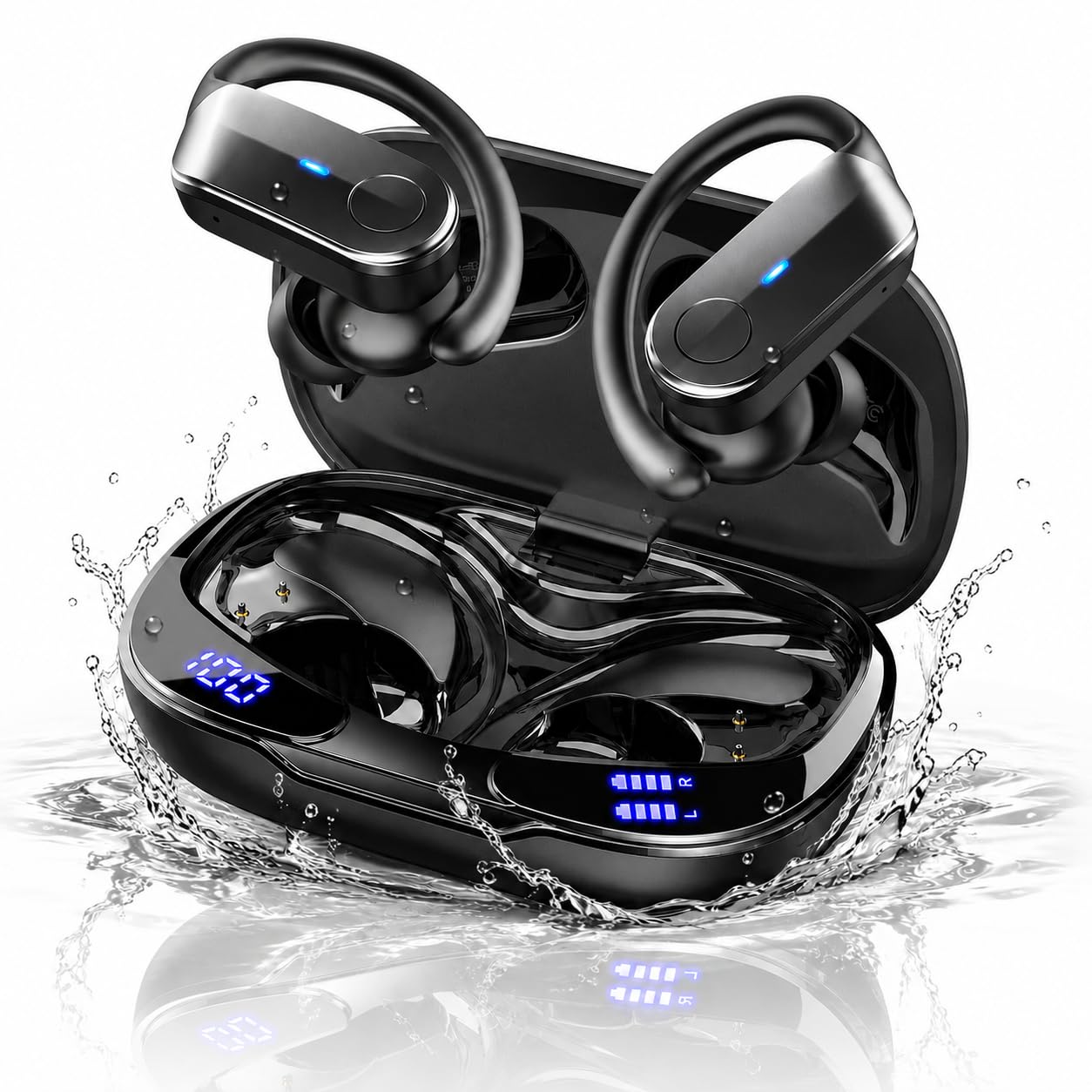 Bluetooth 5.4 Kopfhörer Sport 2026, 70Std In Ear Kopfhörer Bluetooth mit 4 ENC Noise Cancelling Mic, 6D HiFi Stereo Tiefer Bass Kabellose Kopfhörer, IPX8 Wasserdicht Ohrhörer mit Ohrhaken, Android/iOS