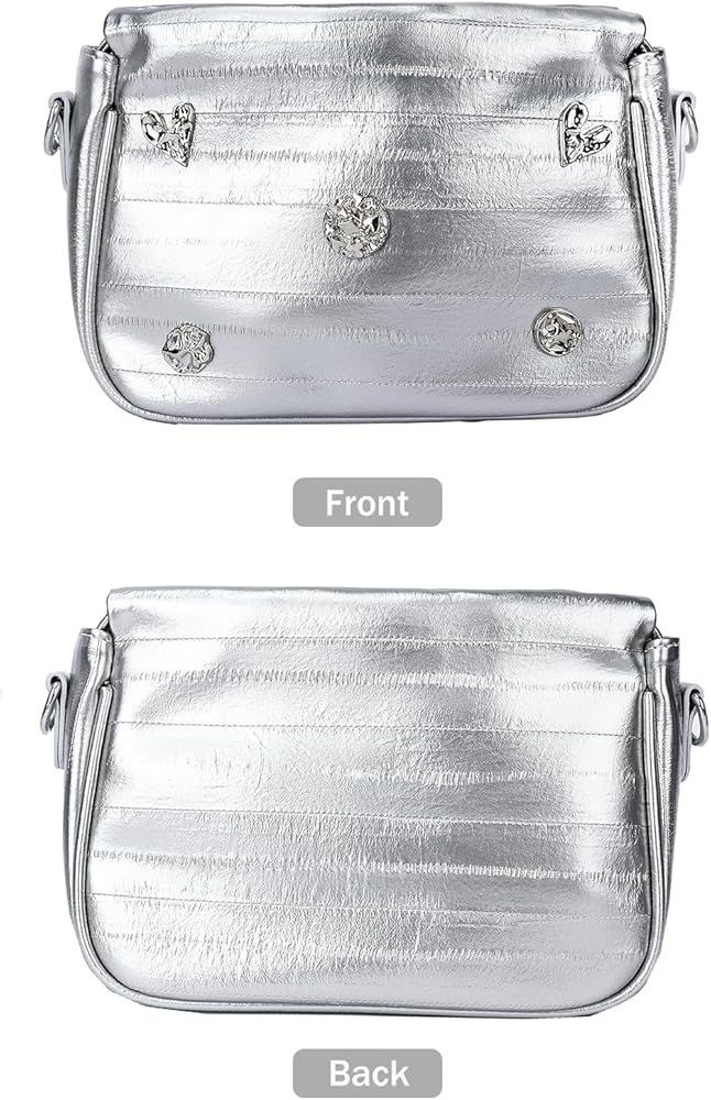 COAIMANEY Womens Y2k Sparkly Silver Handbag with Bead Chain COAIMANEY Womens Y2k Sparkly Silver Handbag with Bead Chain