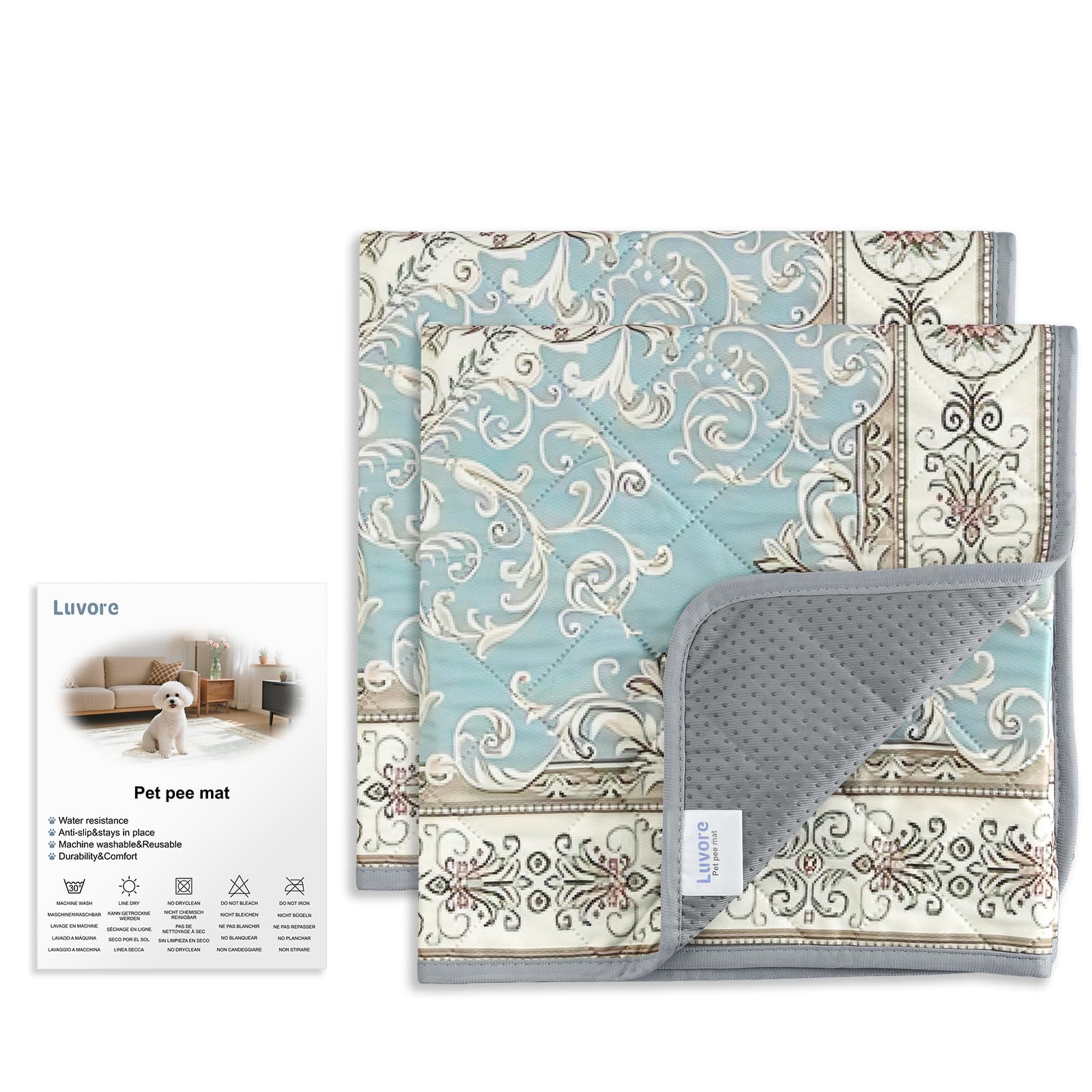 Tappetini Lavabili per Cani 70x100cm, 2 Pezzi Lavabili Traversine Cani, Tappetini Assorbenti per Cani A Prova di Perdite e Antiscivolo, Asciugatura Rapida